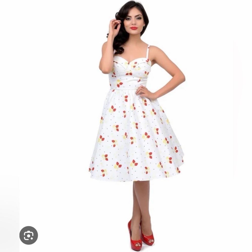 Stop Staring White Strapless Cherry-and-Yellow Floral Sundress